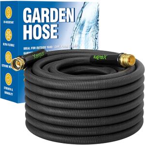 Flexible Garden Hose Water Pipe - 50FT Lightweight Garden Water Hose, Portable Patio Hose with Solid Brass Fittings and Double Latex Core for Pet Washing, Black