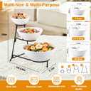 2 Set 3 Tier Serving Trays for Party 12 Inch Plastic Serving Platters and 3 Tier Round Ceramic Salad Display Stand with Black Collapsible Metal Stand for Food Dessert Cookies Fruit