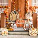 Set of 6 Farmhouse Outdoor Fall Decoration for Home Pumpkin Fall Porch Signs Decoration Standings Thankful Grateful Blessed Welcome Sign Thanksgiving Decor for Front Porch Garden Party Favor(Retro)