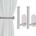 Groleca 2 Pack Adhesive Curtain Holdbacks - No Drill Curtain Tie Backs & Pull Backs (2, Silver)