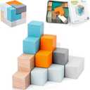 Wooden Cube Puzzle, Mini Size Cube in Tin Case for Travel, Assembly and Disentanglement Cube Puzzle for Child Ages 6+