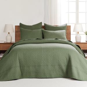 Levtex home Levtex Home - Cross Stitch Bedspread Set - King Bedspread and Two King Shams - Cross Stitch Pattern - Bedspread (120x104in.) and Sham (20x36in.) - Cotton (Forest Green)
