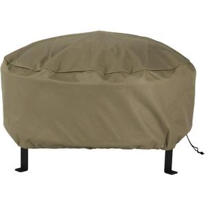 Sunnydaze Round Outdoor Fire Pit Cover - Heavy-Duty 300D Polyester and PVC with Drawstring Closure - Khaki - 30-Inch (30" x 12")