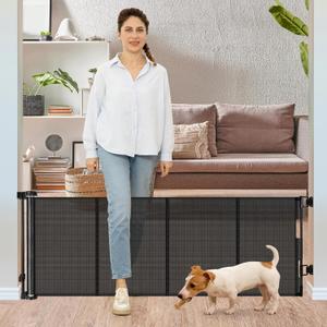 24 Inches Tall Retractable Baby Gates for Doorways, Short Dog Gates to Step Over, Extends up to 55" Wide, Reinforced Mesh Baby Gate for Kids or Pets, Doggie Gates Puppy Gates for The House (Black)