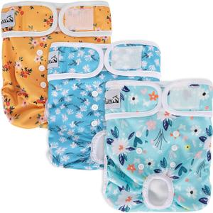 SlowTon Washable Dog Diapers Female - 3 Pack No Leak Reusable Doggie Puppy Diaper with Adjustable Buttons, Comfortable Female Dog Diapers for Heat Cycle Period Small Medium Large Dogs (S)