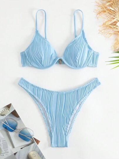 SHENHE Women's Sexy Two Piece Solid High Cut Underwire Triangle Bikini Swimsuit Size M