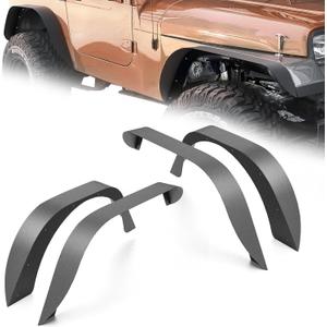 for YJ Flat Front and Rear Fender Flares Compatible with 1987 1988 1989 1990 1991 1992 1993 1994 1995 Jeep Wrangler YJ, Heavy Duty Steel Off-Road Mud Guard Wheel Fender Kit (4 PCS, Black)