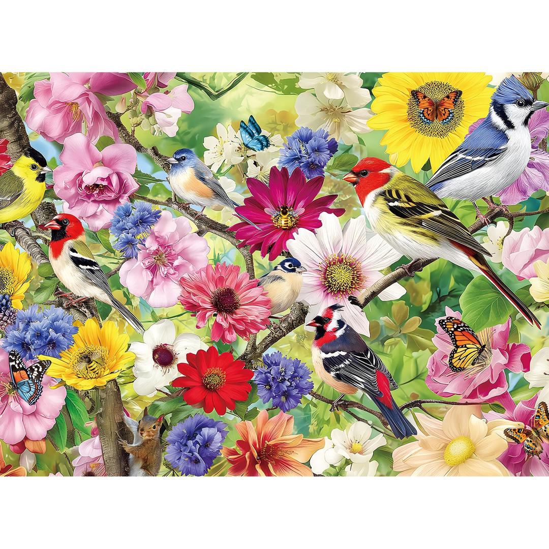 ZHISEOYI 300 Piece Puzzles for Adults, 300 Piece Puzzles for Adults Large Piece, Spring Flowers Birds Butterflies Jigsaw Puzzle, Challenging Puzzle Perfect for Game Nights, 20.5 X 15 in