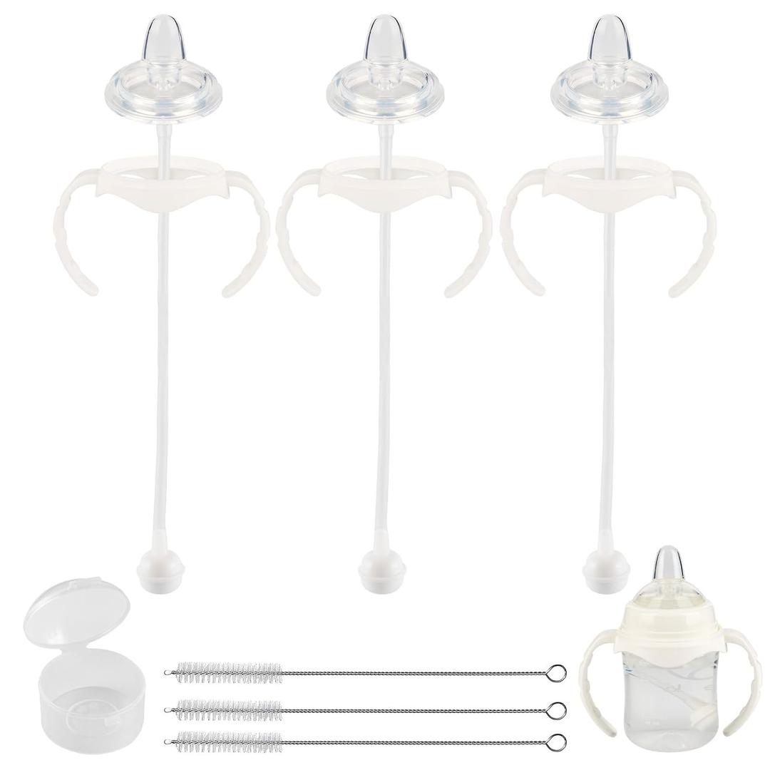 Sippy Cup Soft Spout Conversion Kit for Evenflo Balance Plus Wide Neck Baby Bottles, Toddler Transition Kit with Silicone Sippy Spout Nipple, Weighted Straw, Bottle Handle, Cleaning Brush, 3 Pack, 6m+