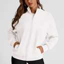PRETTYGARDEN Women's 2025 Spring Fall Fashion Full Zip Up Sweatshirt Long Sleeve Loose Fit Trendy Casual Jacket with Pockets (White, S)