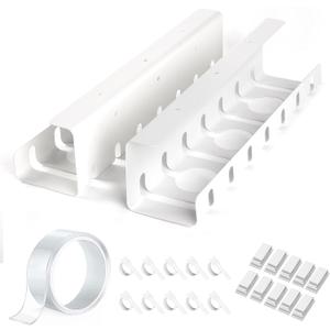 Under Desk Cable Management, 2 Pack 17" Cable Tray Organizer, No Drill or Screw Mount, Standing Desk Cable Management, Cord Organizer, White