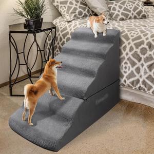Dog Stairs for High Beds 30 inches Tall for Small Dogs, Pet Steps for High Bed up to 30-36 Inch, Lightweight Foam Dog Ramp for Old Cats, No Assembly Required, Grey