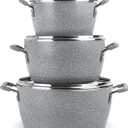 Granitestone Gray Pots and Pans Set Nonstick, 6 Stackable Piece Cooking Pots Set, Kitchen Pots, Non Stick Coating, 5qt 3qt & 1.5qt Pots with Lids, Stay Cool Handles Dishwasher Safe 100% Toxin Free