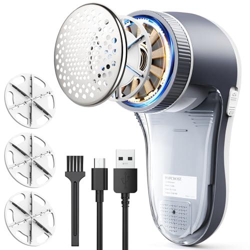 POPCHOSE Fabric Shaver, Lint Shaver for Clothing, Electric Lint Remover with 6-Leaf Blades, Sweater Shavers to Remove Pilling, Clothes Shaver for Couch, Furniture, Fuzz, Lint Ball, USB Rechargeable