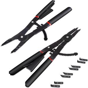 Heavy Duty Snap Ring Pliers, 16" Large Snap Ring Pliers Heavy Duty, 2 Piece Snap Ring Plier Set External and Internal Pliers With 12 Tips, 0 15 45 90 Tips