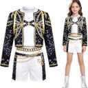 3 Piece Halloween Costume for Girls, Pop Idol Singer Cosplay Costume, Include Jacket Tshirt Short, size 120