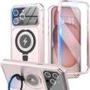 KJSK for iPhone 15 Pro Max Case,Kickstand+Magnetic+Screen Protector+Camera Protection,Heavy Duty Protection,Drop Proof Rugged Protective Cell Phone Cover for iPhone 15 Pro Max(Pink)