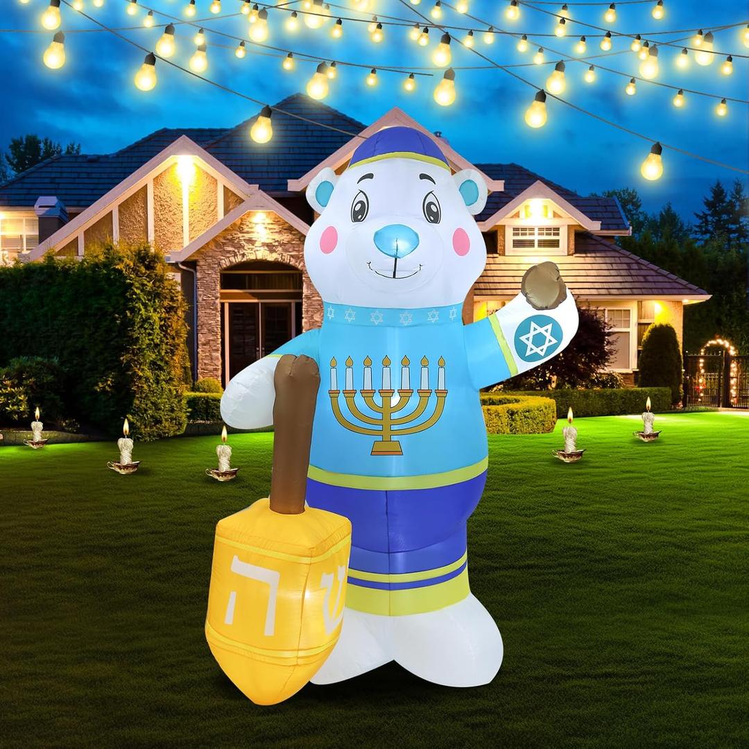 8 FT Polar Bear Hanukkah Inflatable Decoration with LED Lights for Holiday Celebration Decorations on Yard, Lawn and Patio 8 FT Polar Bear Hanukkah Inflatable Decoration with LED Lights for Holiday Celebration Decorations on Yard, Lawn and Patio