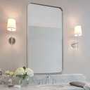 ANDY STAR Brushed Nickel Bathroom Mirror, 24x40 Rounded Corner Rectangle Mirror, Modern Metal Frame Bathroom Vanity Mirror