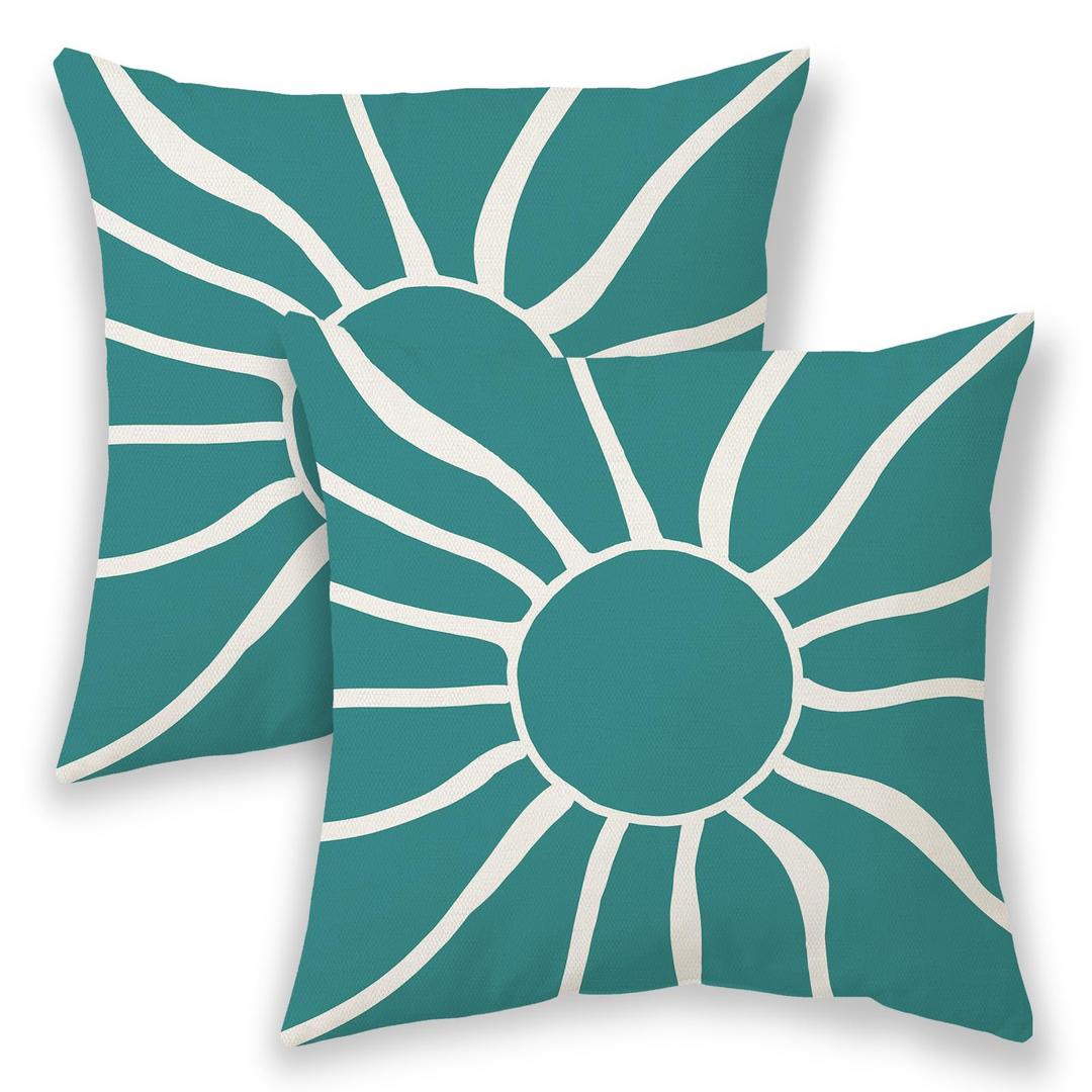 BETGINY Summer Outdoor Pillow Covers 16x16 Inch 2 Pcs,Mustard Yellow Sunshine Boho Decorative Throw Pillows,Sun Rainbow Abstract Farmhouse Decor Pillowcase Linen Cushion Cover for Home Couch Sofa