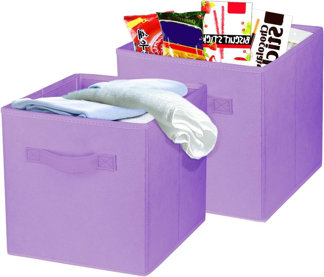 2 Pcs Storage Cubes, 10.5 Inch Collapsible Storage Bins, Fabric Foldable Bins for Organization, Durable Storage Bins for Closet, Shelves, Offices (Light Purple)