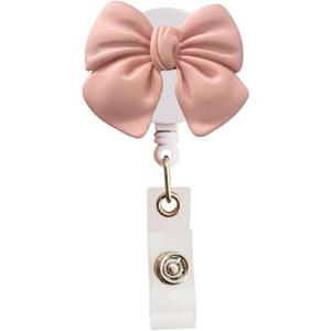 Retractable Badge Reel, Pink Butterfly Bow Tie Design, Badge Holder with Swivel Alligator Clip for ID Cards, Nurse Teacher Employee