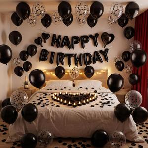 Black Happy Birthday Balloons Decorations Letters Balloons Banner, 16"