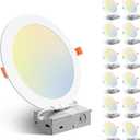 Amico 12 Pack 8 Inch 5CCT Ultra-Thin LED Recessed Ceiling Light with Junction Box, 2700K/3000K/3500K/4000K/5000K Selectable, 18W Eqv 125W, Dimmable Canless Wafer Downlight, 1600LM High Brightness -ETL (White)