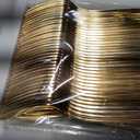I00000 144 Small Plastic Dessert Plates Set Include 72 Pcs Gold Dessert Plates 7.5" with 72 Pcs Forks 7.5",Disposable Cake Plate,Fancy White Gold Plastic Small Plates for Party