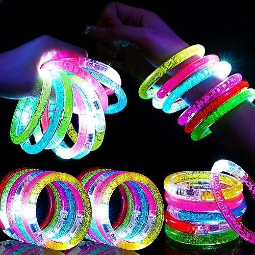 Mikulala 24Pcs Glow in the Dark Party Supplies for Kids/Adults, Flashing Light up Toys LED Bracelets Halloween Glow Sticks, Mardi Gras Party Favors Carnival Birthday Concert Gifts Accessory
