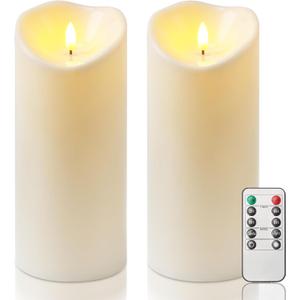 Homemory 4"x9" Outdoor Waterproof Flameless Candles with Timers and Remote Control, Battery Operated Candles, LED Plastic Candles, Ivory White, Set of 2