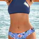 Ekouaer High Neck Halter Bikini Top Floral Swimsuits Two Piece Bathing Suits Triangle Bottoms for Women Teen Juniors XS-XXL (Blue, XXL)
