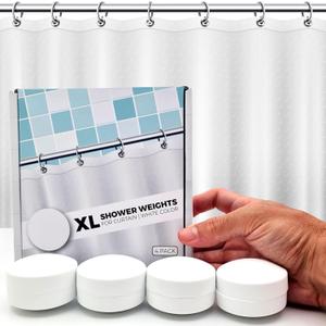 XL & Extra Heavy Powerful Anti-Billowing Magnetic Shower Curtain Weights for Splash-Free Bath Experience - 360 Silicone Wrapped - Will Never Rust - Prevent Curtain from Blowing | 4 XL Pairs | White
