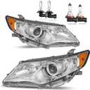 Headlights W/Bulbs for 2012 2013 2014 Toyota Camry Halogen Headlamp Replacement Driver & Passenger Side