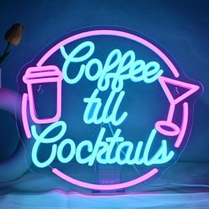 JURONG Coffee Till Cocktail Neon Signs for Wall Decor, Dimmable LED Neon Light USB Powered Light Up Signs for Home, Party, Gift, Office, Bedroom, Bar Decor