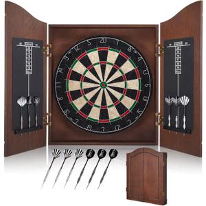 Sisal Dart Board Cabinet Sets, Decorative Dart Boards for Adults [6*Steel Darts] - Wooden Dartboard Cabinet with Integrated Scoreboard for Family Game Rooms