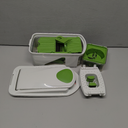 Mueller Pro-Series All-in-One, 12 Blade Mandoline Slicer for Kitchen, Food Chopper, Vegetable Slicer and Spiralizer, Cutter, Dicer, Grater, Kitchen Gadgets Sets with Container, White Sand/Pastel Green