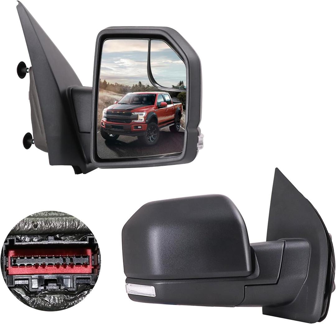 Side Mirror Replacement Passenger Side View Mirror Fits Ford F150 2015 2016 2017 2018 2019 2020 w/Heated, Turn Signal, Puddle Lights, 9 Pins