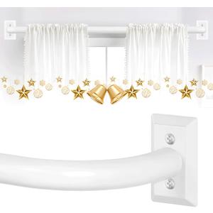 White Wrap Around Curtain Rods 66 to 120Inch:Blackout Adjustable Window Curtain Rod,Room Darkening Heavy Duty Curved French Metal Single Drapery Rods for Bedroom Kitchen Easy Install,Pure White