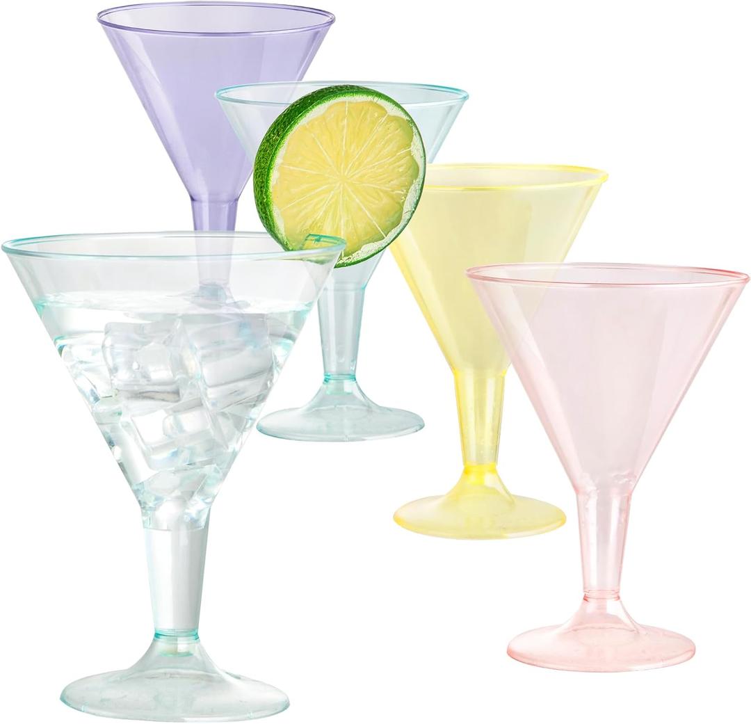 Liacere 24 Pack Colored Plastic Cocktail Glasses - 6.25oz Disposable Martini Glasses - Plastic Margarita Glasses - Perfect for Wedding & Birthday & Summer Party