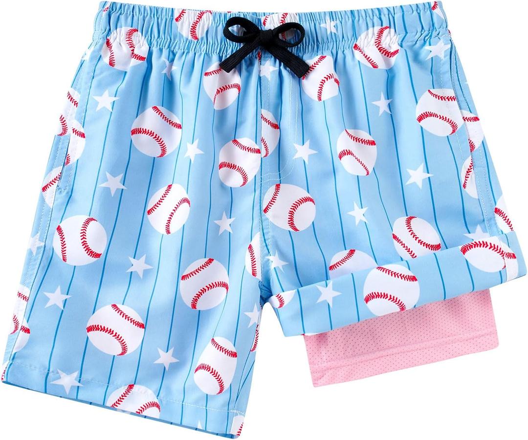 Lovekider 5-16 Years Boys Swim Trunks with Compression Liner Waterproof Quick Dry Swimwear Bathing Suits