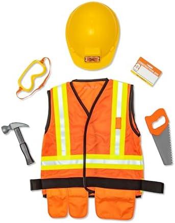 Melissa & Doug Construction Worker Costume Dress-Up Set for Kids (6-Piece) – Pretend Play Outfit with Tools & Safety Vest – Role Play Toys for Boys & Girls Ages 3+