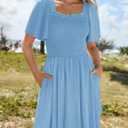 ZESICA Women's 2026 Summer Casual Mini Dress Flutter Short Sleeve Square Neck Smocked Tiered Ruffle Flowy Dresses (Blue, M)