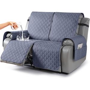TAOCOCO 100% Waterproof Recliner Covers, Recliner Sofa Covers with Leg Straps, Reversible Recliner Couch Cover for Reclining Chair, Washable Couch Protector for Pets Kids(2 Seater, Bluish Gray)