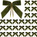 24 Pcs Olive Green Small Velvet Christmas Bows for Christmas Tree, Wreath, Gift Wrapping, Crafts, Wedding, Party, Twist Tie Bows for Treat Bag Bakery Candy Bags, Home Decor 1"W,3.5 x 3.5 inch