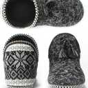 Women's Cozy Knit Slipper Boots Memory Foam Non-slip Indoor Outdoor Warm House Booties (7-8, Nordic Black)
