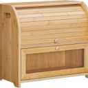 HOOBRO Bread Box, Bamboo Bread Box for Kitchen Countertop, 2 Tier Roll-Top Bread Bin, Food Storage Box, Large Capacity Keeper, Wooden Storage Cabinet, for Kitchen, Dining Room, Natural YL13MB01