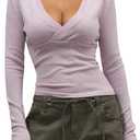 SHENHE Women's V Neck Wrap Top Sexy Low Cut Long Sleeve Knit Shirt Fall Going Out Tops (M)