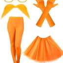 5 Pcs Orange Costume Accessories Yellow Eyebrows Glasses Fake Mustache Tulle Tutu Skirt Gloves Pantyhose Cosplay (Small)