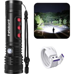 LED Rechargeable Flashlights 1600 High Lumens, 36 Hour Long Runtime, M300 Fast Charging Version Charges Type-C, Zoomable, 6 Modes, All-weather Waterproof Flashlight for Home Emergency Camping (Red)